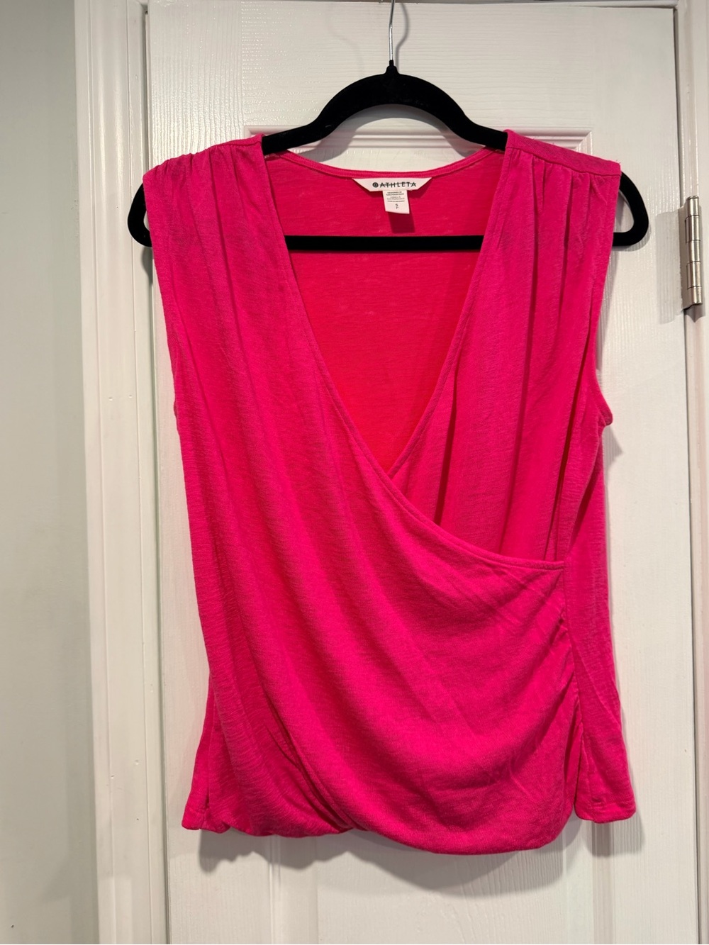 NWOT Athleta Size S Pink Sleeveless Surplice Wrap Front Top Slub Knit Modal